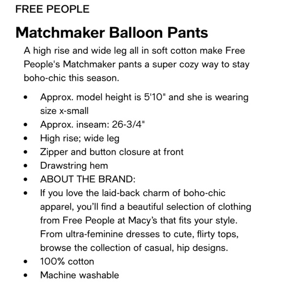 FREE PEOPLE OB969834 Printed Matchmaker Balloon Pants Size S - Picture 16 of 16